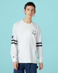 Converse Twisted Varsity Cut & Sew Long Sleeve Férfi Pólók Fehér | XMKDEHJ-HU